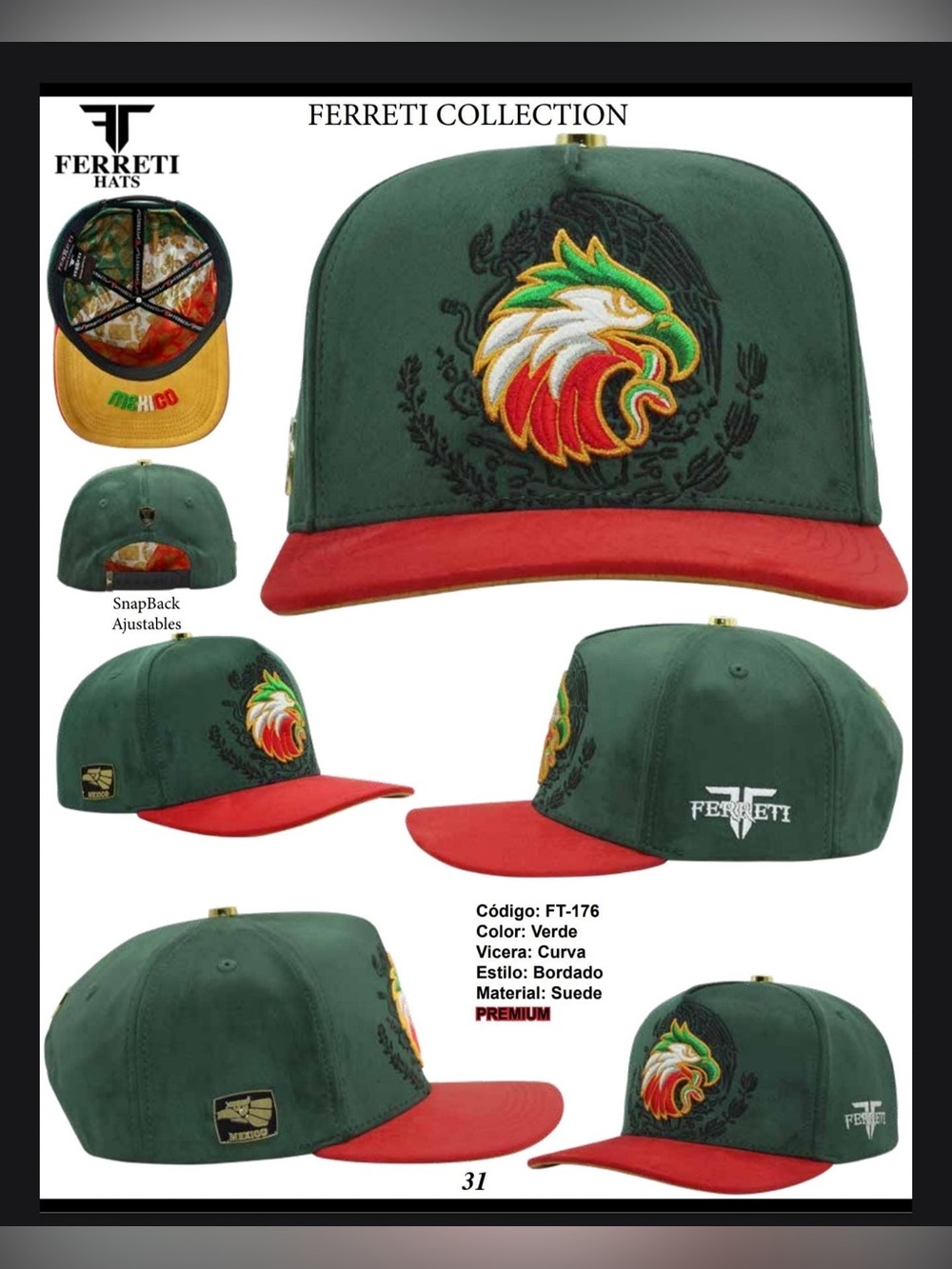 Green and Red Embroidered Snapback Hat